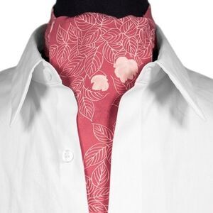 Mens Pink Floral Ascot Cravat Wedding Formal Necktie Scarf Classic